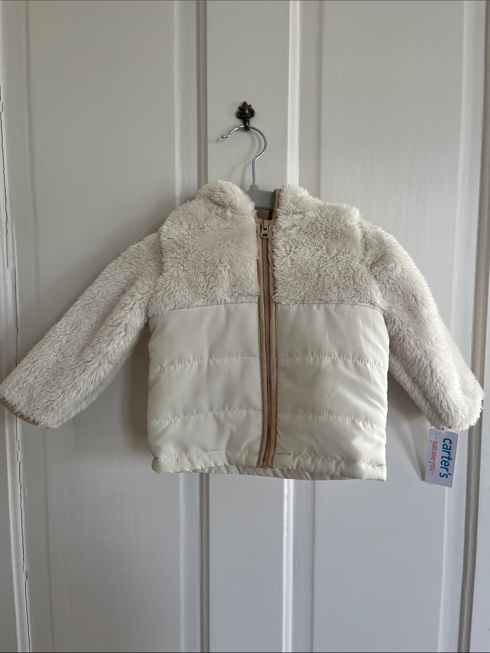 NWT Carter's Cream Faux Fur & Puffer Baby Jacket (Bear Ears)